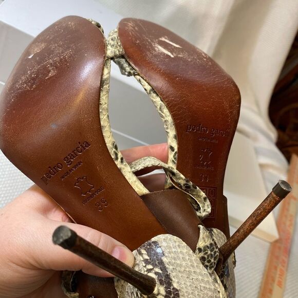 Pedro Garcia Snakeskin Leather Heels Size 39 (8.5) Made in Spain Metal Stiletto - Picture 10 of 13